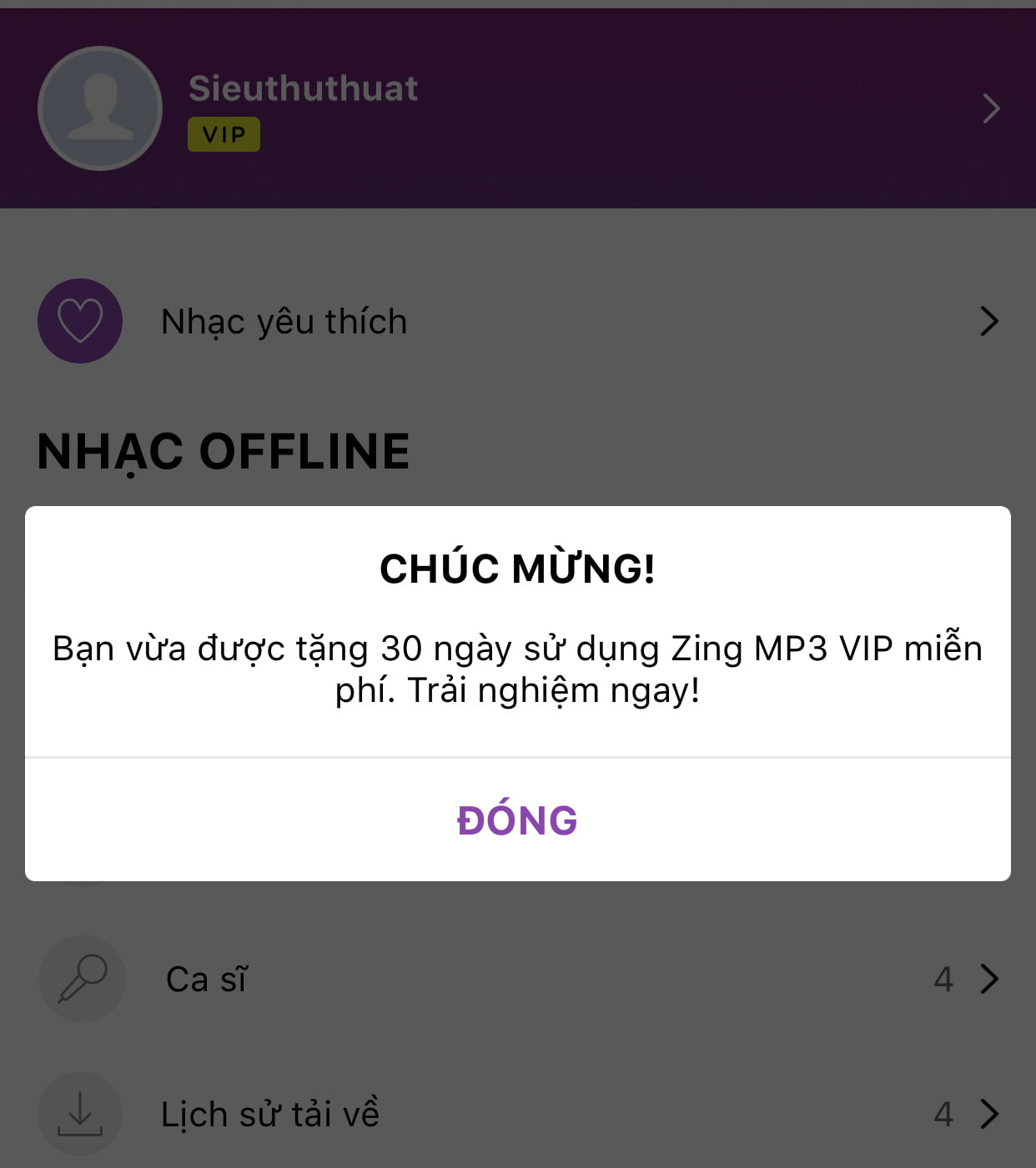 Tài khoản zing vip mp3