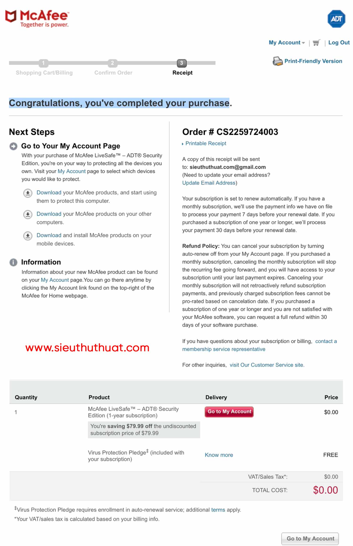 dang ky MacAfee ban quyen 1 nam 3