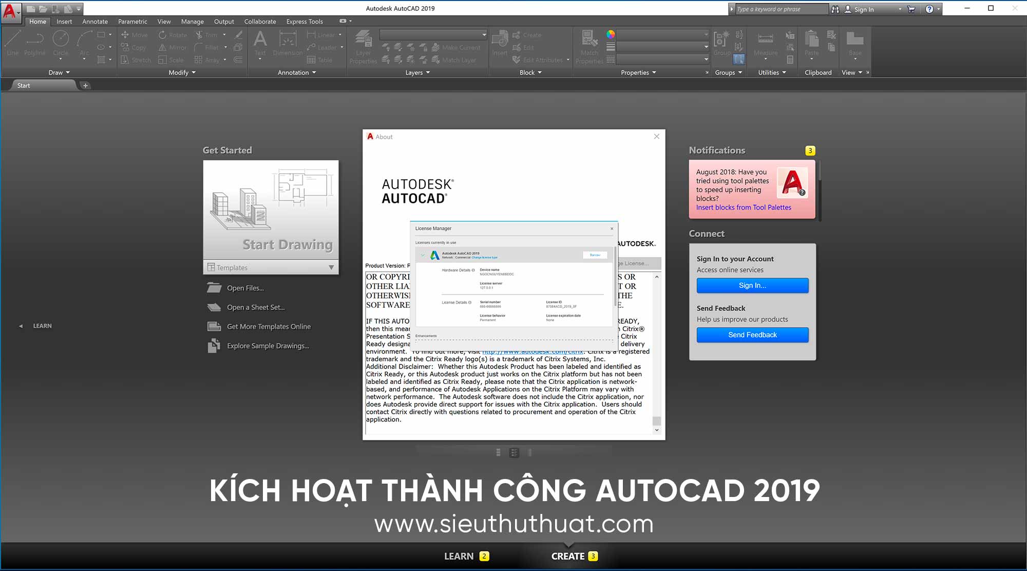 kich hoat autocad 2019 thanh cong