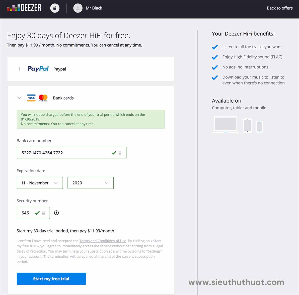 Tai khoan Deezer Hifi mien phi