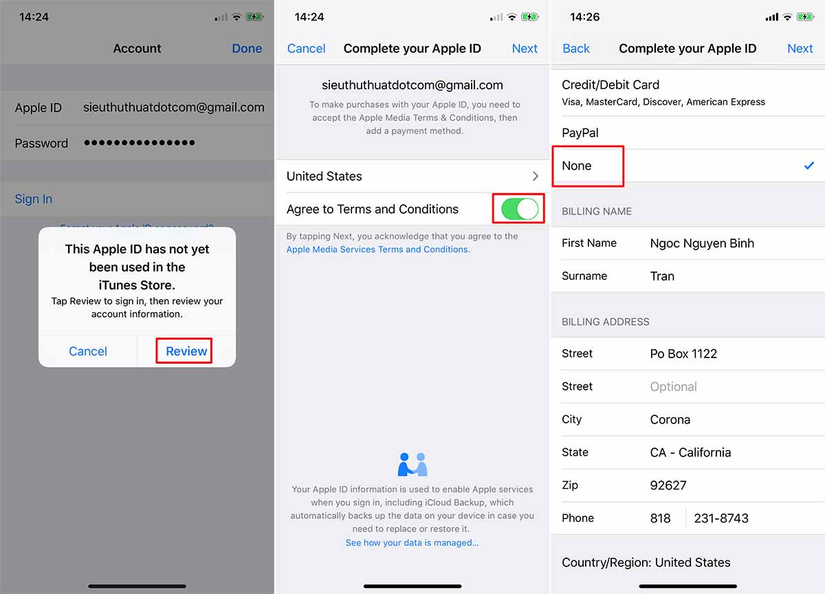 Dang ky apple id us mien phi 3