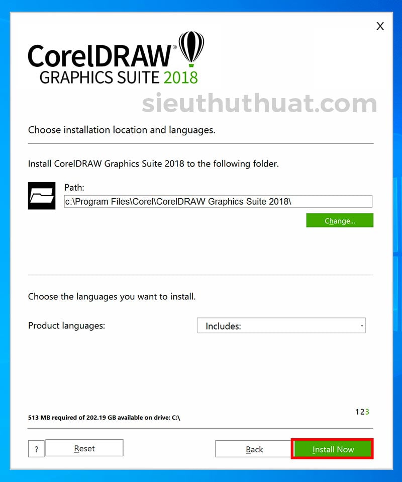 Chọn Install Now để cài đặt CorelDRAW 2018