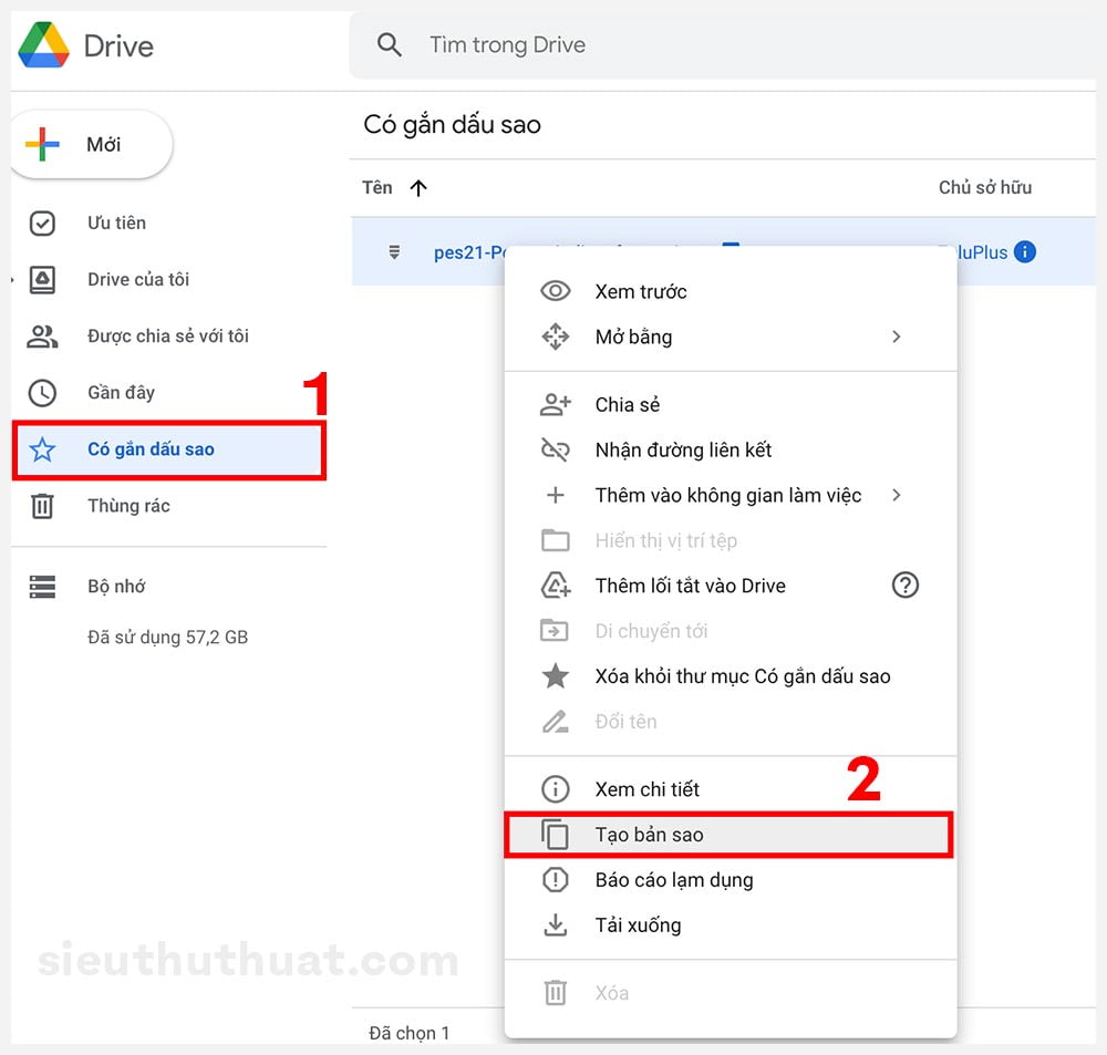 Thêm dấu sao Google Drive