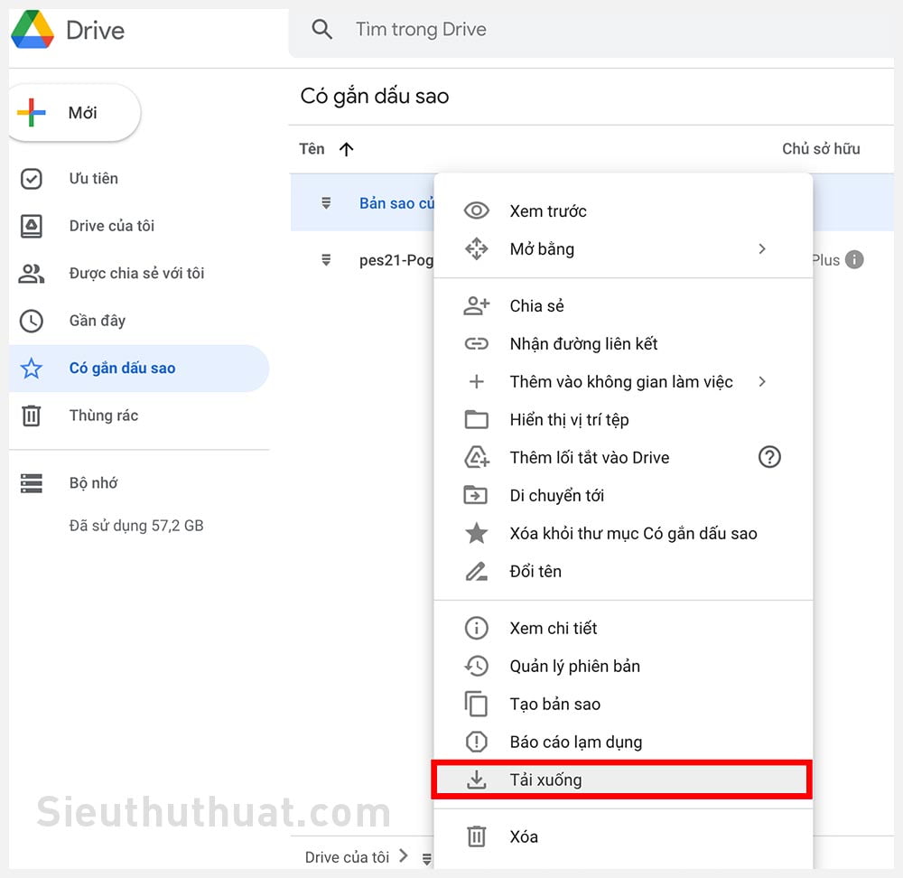 Tạo bạn sao Google Drive và tải xuống