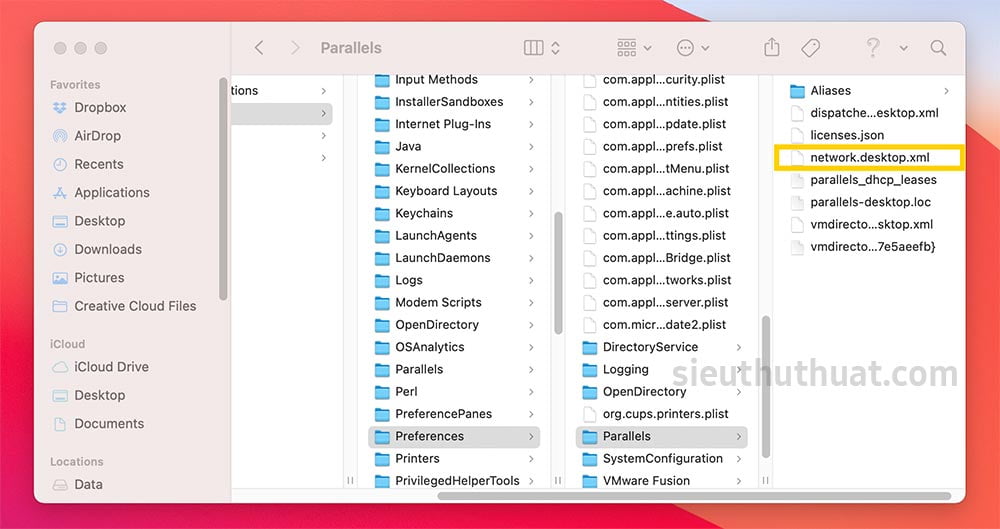 Mở file network.desktop.xml