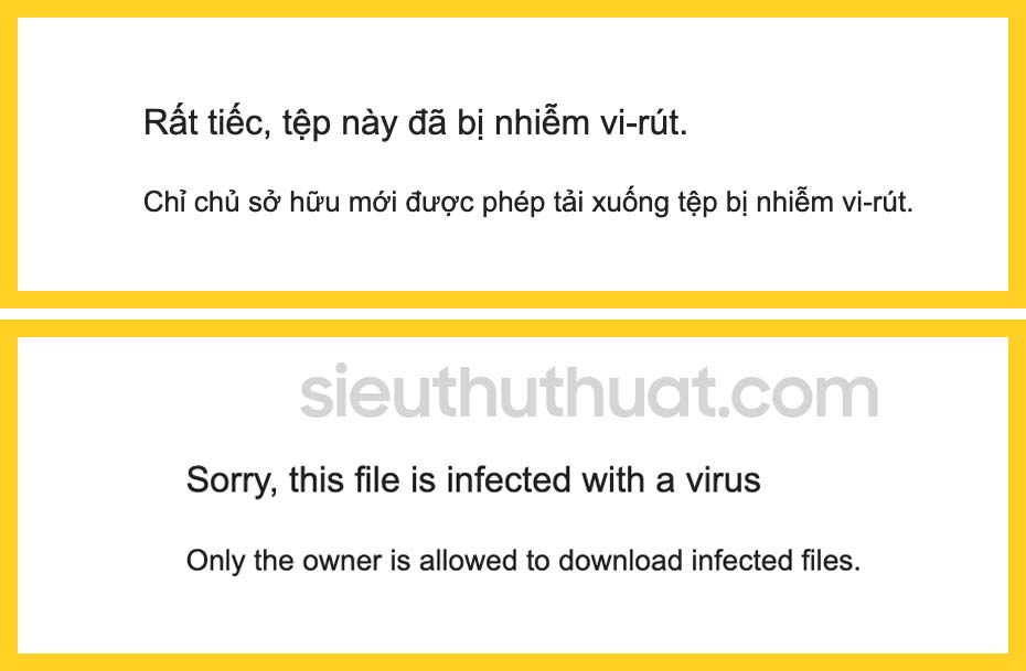 Rất tiếc, tệp này đã bị nhiễm vi-rút - Google Drive